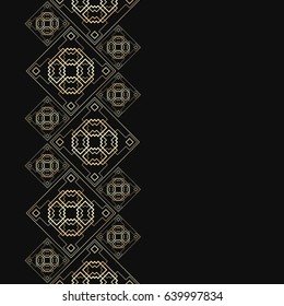 Golden frame in luxury style. Seamless border for design. Black and gold background. Art Deco tiles.