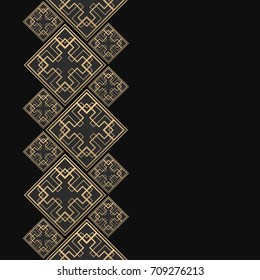 Golden frame in luxury style. Seamless border for design. Black and gold background. Art Deco tiles.