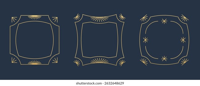 Golden frame minimalist line collection. Geometric line vintage printable template.