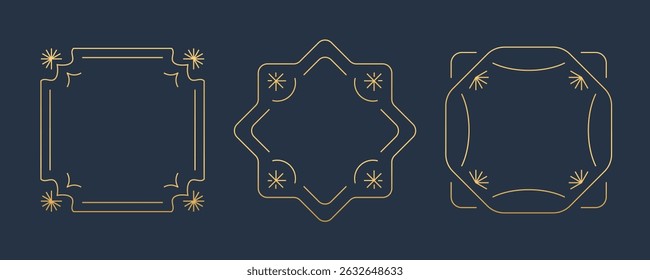 Golden frame minimalist line collection. Geometric line vintage printable template.