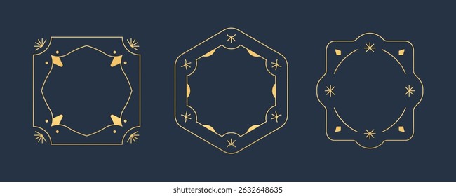 Golden frame minimalist line collection. Geometric line vintage printable template.