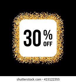 Golden Frame on Black Background with Discount Thirty Percent