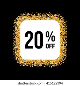 Golden Frame on Black Background with Discount Twenty Percent