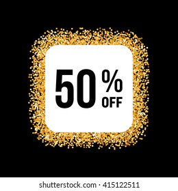 Golden Frame on Black Background with Discount Fifty Percent