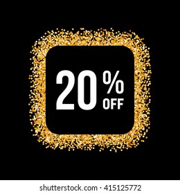 Golden Frame on Black Background with Text Twenty Percent Off