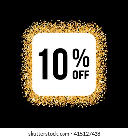 Golden Frame on Black Background with Discount Ten Percent