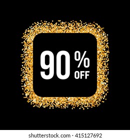 Golden Frame on Black Background with Text Ninety Percent Off