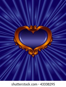 Golden frame on blue silk