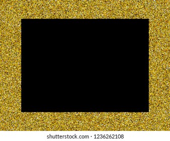 Golden frame on dark background. Decorative frame or border. Gold glitter. Vector illustration.