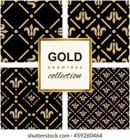 Golden frame on dark damask background collection. Elegant illustration for print, package design, wrapping, textile