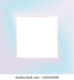 Golden Frame on multicolored background. White Square on Light Blue Pink Violet gradient background. Vector EPS 10 cmyk
