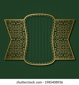 Golden frame on patterned plate for vintage packaging or label design in indian style.