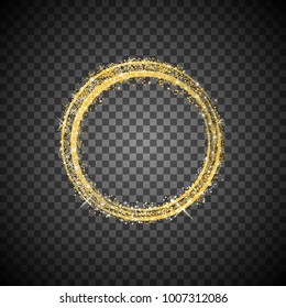 Golden frame on transparent background. Holiday template. Golden grainy abstract texture with light effects. Design element for web banner or Christmas card. Vector illustration.