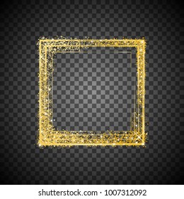 Golden frame on transparent background. Holiday template. Golden grainy abstract texture with light effects. Design element for web banner or Christmas card. Vector illustration.