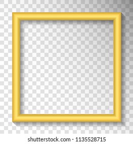 Golden frame on transparent  background. Decorative frame or border. Vector illustration.