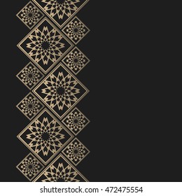 Golden frame in oriental style. Seamless border for design. Eastern background. Islamic card with place for text.