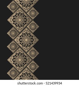 Golden frame in oriental style. Seamless border for design. Eastern background. Islamic card with place for text