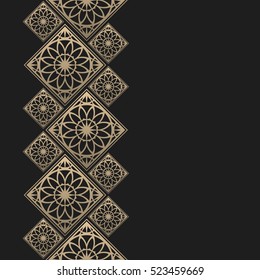 Golden frame in oriental style. Seamless border for design. Eastern background. Islamic card with place for text