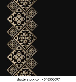 Golden frame in oriental style. Seamless border for design. Eastern background. Islamic card with place for text