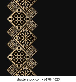 Golden frame in oriental style. Seamless border for design. Eastern background. Islamic card with place for text.