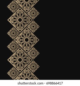 Golden frame in oriental style. Seamless border for design. Eastern background. Islamic card with place for text.