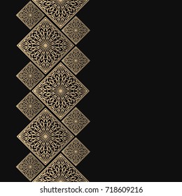Golden frame in oriental style. Seamless border for design. Eastern background. Islamic card with place for text.