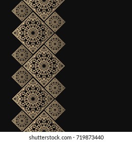 Golden frame in oriental style. Seamless border for design. Eastern background. Islamic card with place for text.