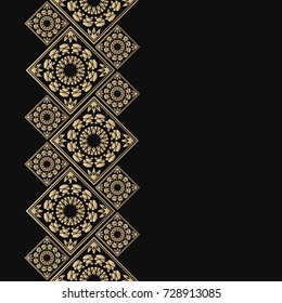 Golden frame in oriental style. Seamless border for design. Eastern background. Islamic card with place for text.