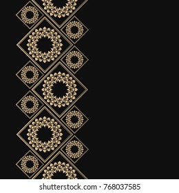 Golden frame in oriental style. Seamless border for design. Eastern background. Islamic card with place for text