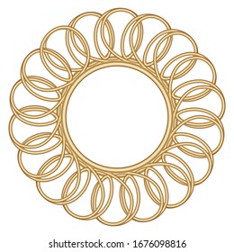 Golden frame with ornament in circle on white background. Template round lace border. Luxury mandala. Decorative holiday vector stock illustration. Hand draw design