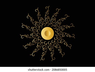 Marco dorado con ornamento en círculo sobre fondo negro. Mandala dorada de lujo, diseño de dibujo a mano.