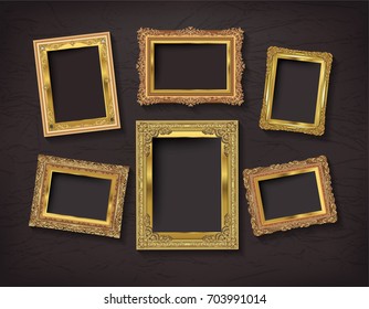 Golden Frame photo vector design. Photo or picture art on vintage wall