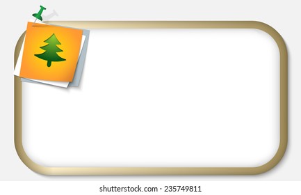 golden frame with pushpin and Christmas tree