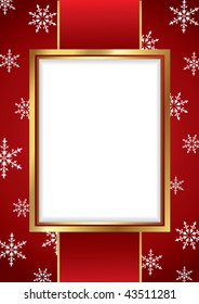 Golden Frame  with Red Background and snowflakes