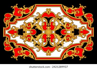 Golden frame with red colors in rococo style