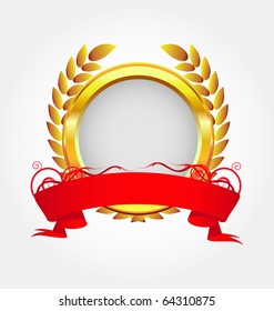 golden  frame with red ribbon
