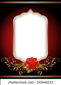 Golden frame and red rose