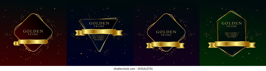 Golden frame and ribbon background with text space Vector