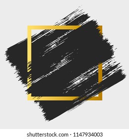 Golden frame with rough grunge ink brush strokes. Abstract background. Vector isolated illustration.