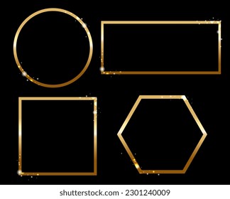 Golden Frame Set With Isolated Black Background, Vector Illustration