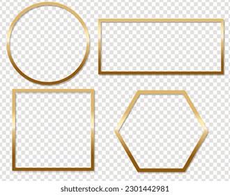 Golden Frame Set With Isolated Transparent Background , Vector Illustration