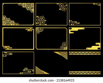 Golden frame set with Japanese decorations on the corners and borders - Shutterstock ID 2138164923