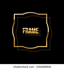 Golden frame with shadow isolated on black background. Vector design element.