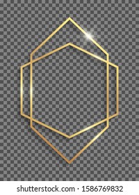 Golden frame with shadows and highlights isolated on a transparent background.