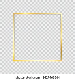 Golden frame with shadows isolated on transparent background. Vector illustration