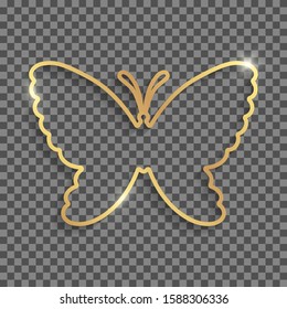 Golden frame in shape of butterfly with shadows and highlights isolated on a transparent background.