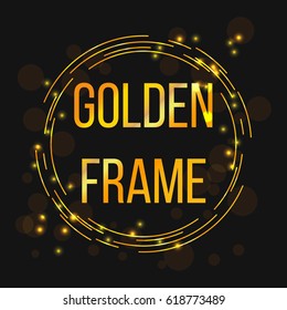 Golden frame Shining circle banner. Vector design element.