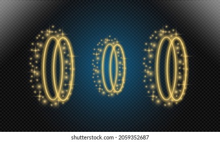 Golden frame shining Circle light effect vector banner template. isolated on black transparent background.