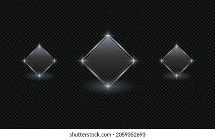 Plantilla de banner vectorial de efecto de luz de rectángulo brillante de marco dorado. aislado sobre fondo transparente negro.