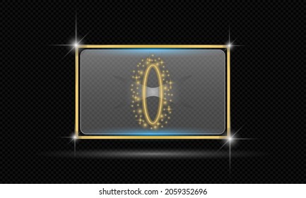 Plantilla de banner vectorial de efecto de luz de rectángulo brillante de marco dorado. aislado sobre fondo transparente negro.